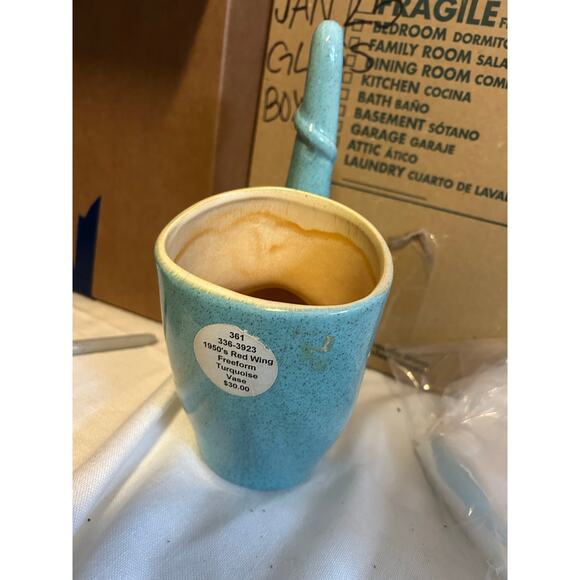 Vintage Red Wing free form turquoise vase 1950’s 10.25” Mid century planter - Picture 4 of 5